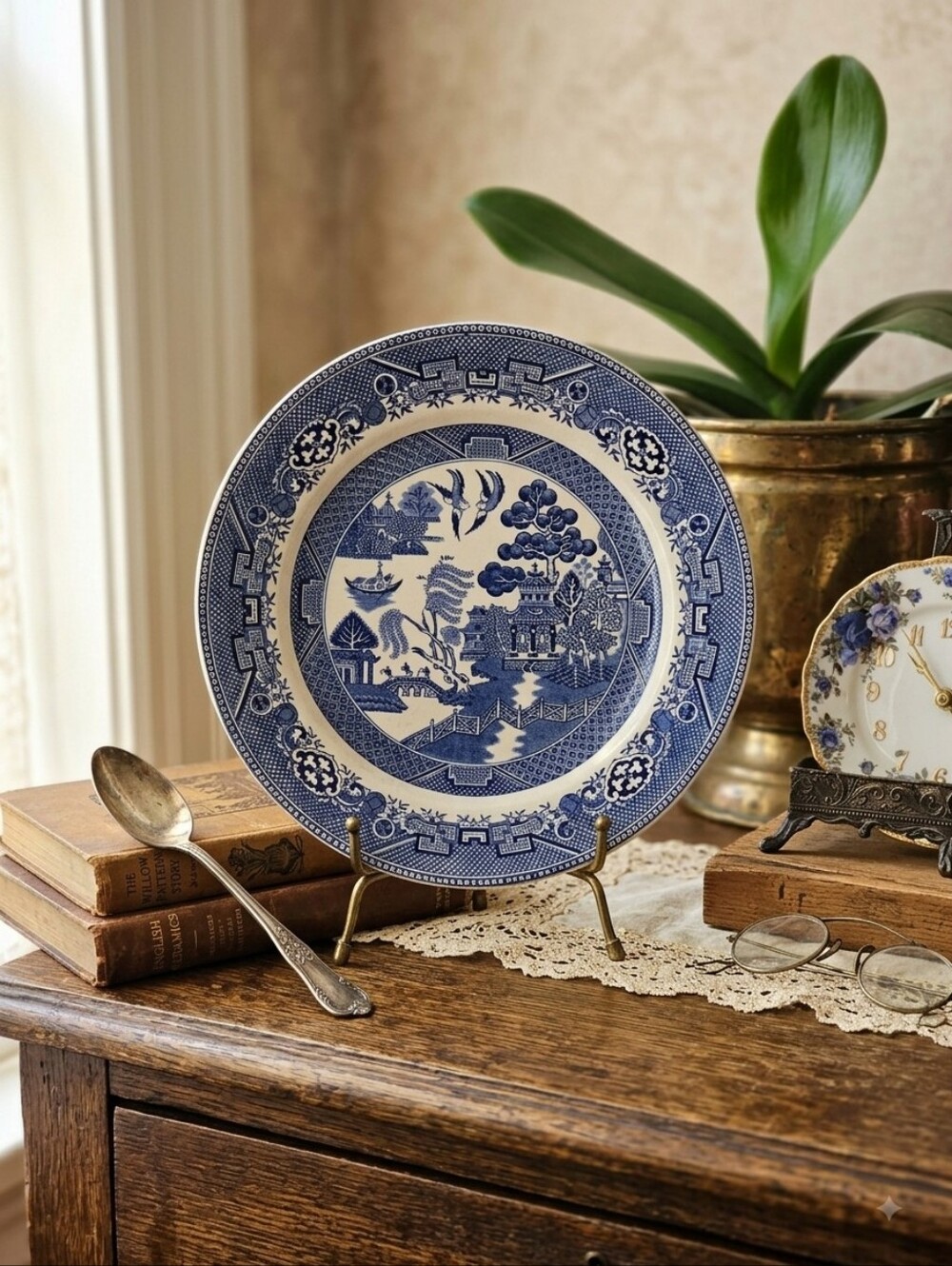 Antique Adams & Sons Blue Willow Plate Tunstall Staffordshire England 1890s
